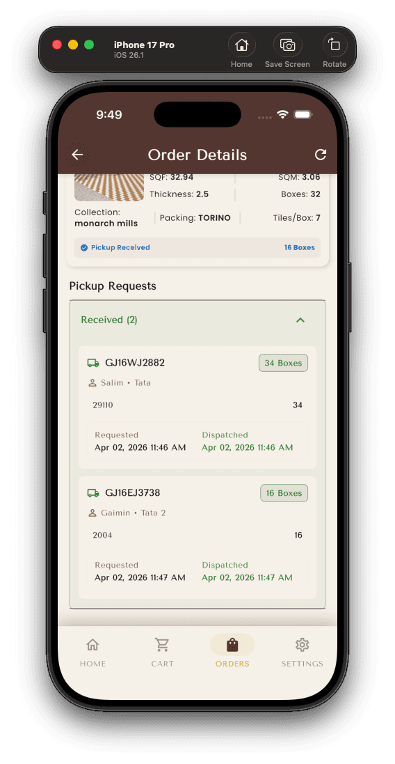 Order details — pickup requests received