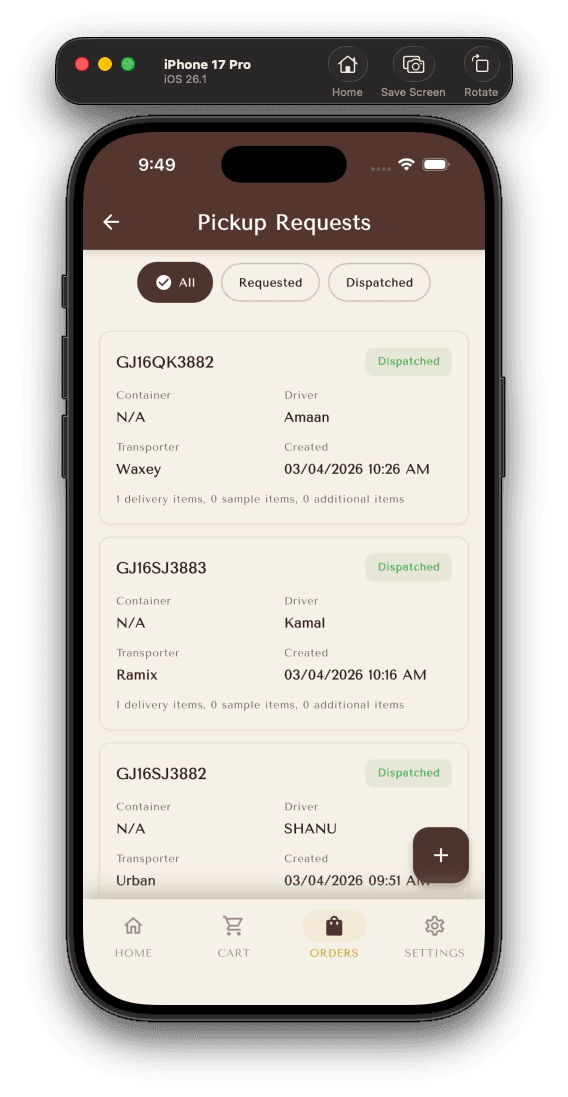 Pickup requests list
