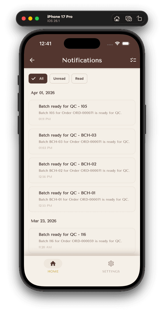 Notifications history