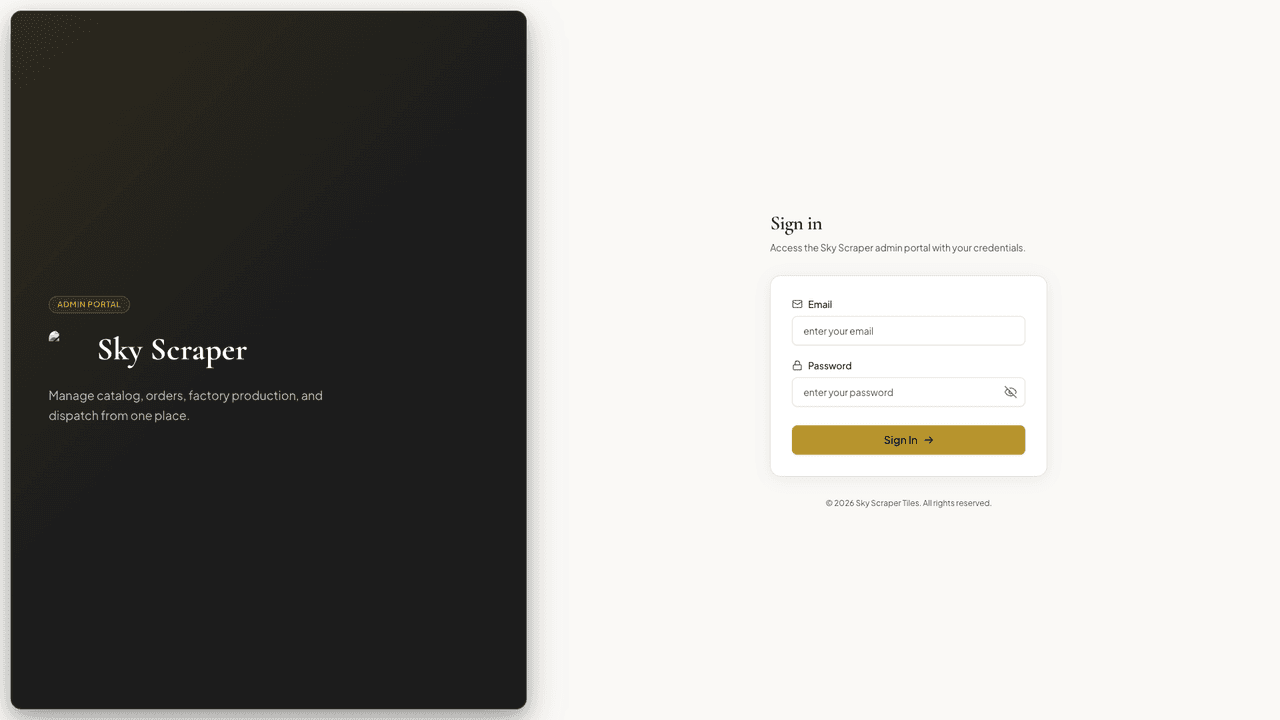 Admin login — Sky Scraper Tiles