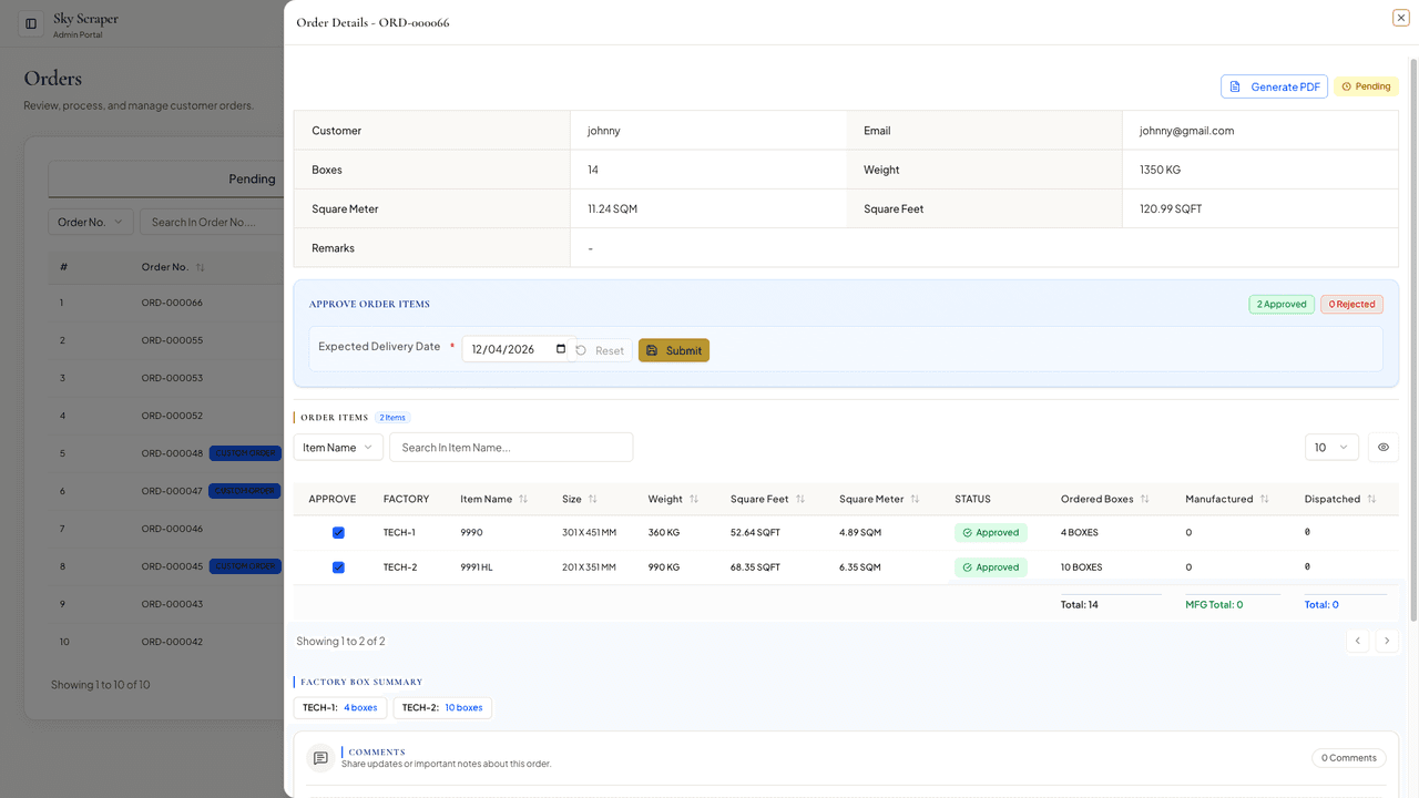 Order details — approval and line items