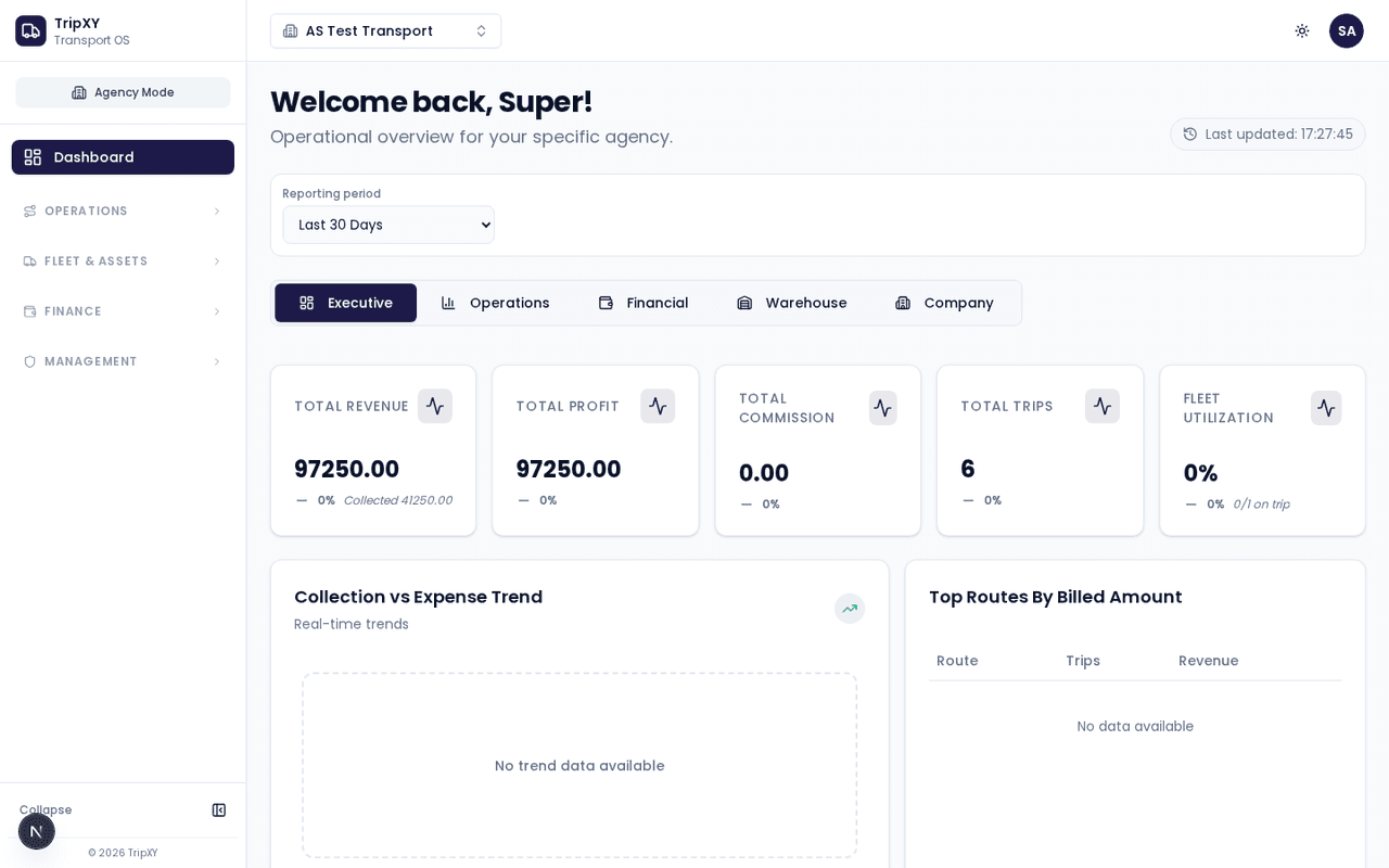 TripXY dashboard — light theme