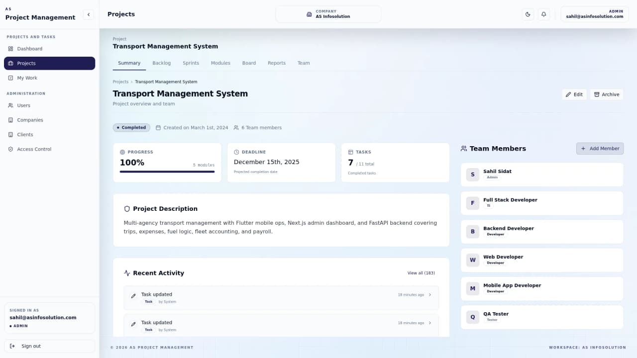 Project summary page
