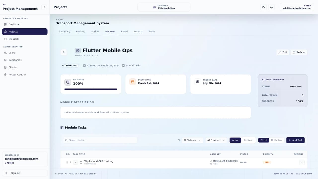 Module detail with tasks