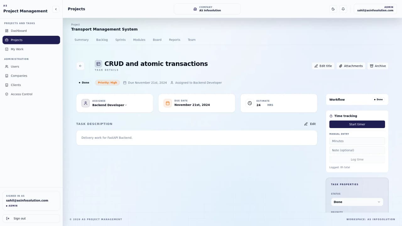 Task detail view