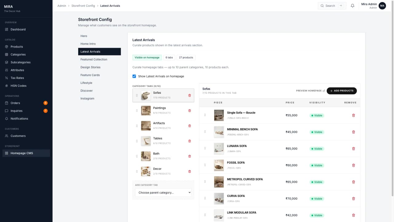 Homepage CMS Latest Arrivals configuration