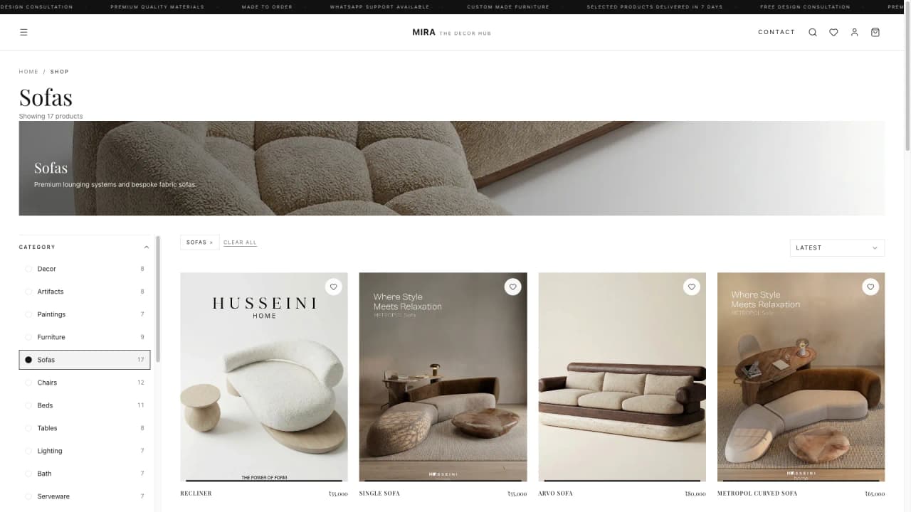 Shop with category filters and product grid
