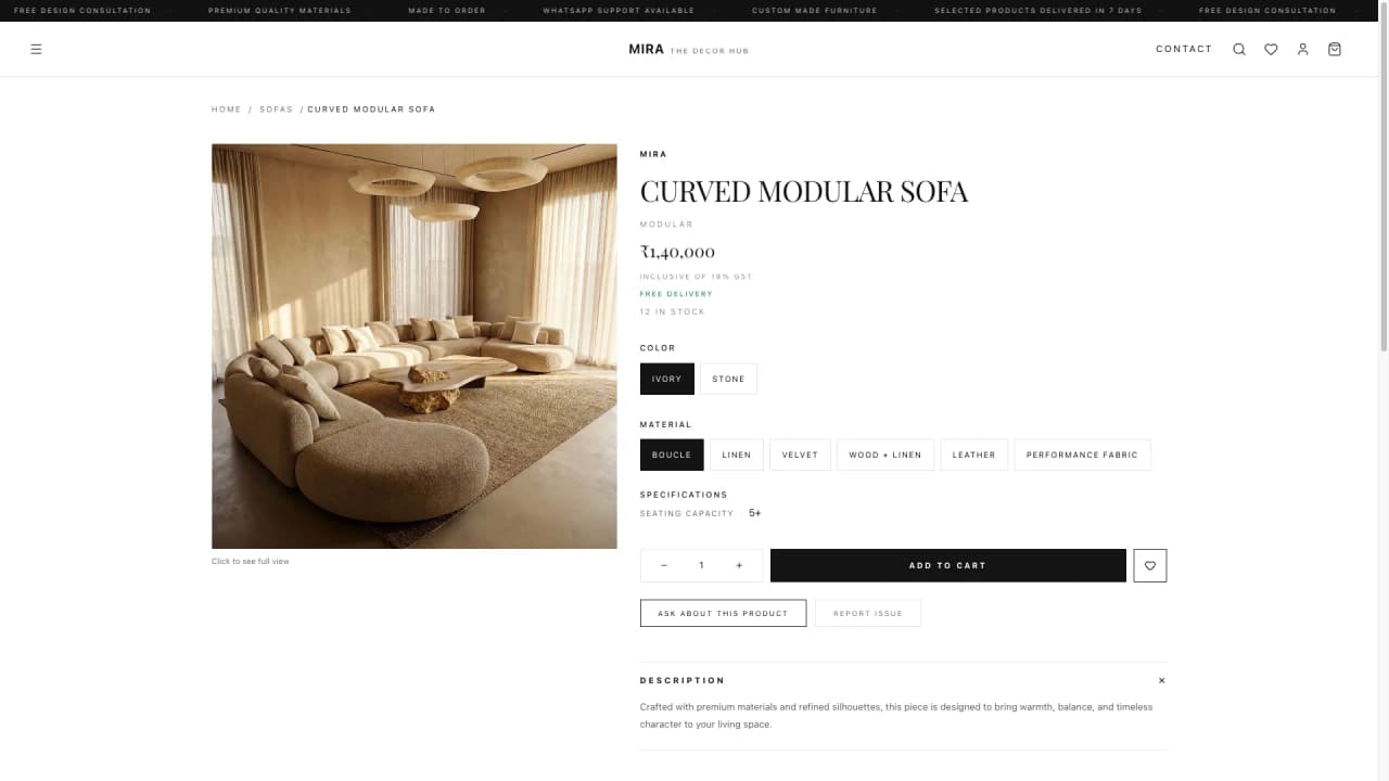Product detail with variants and add to cart