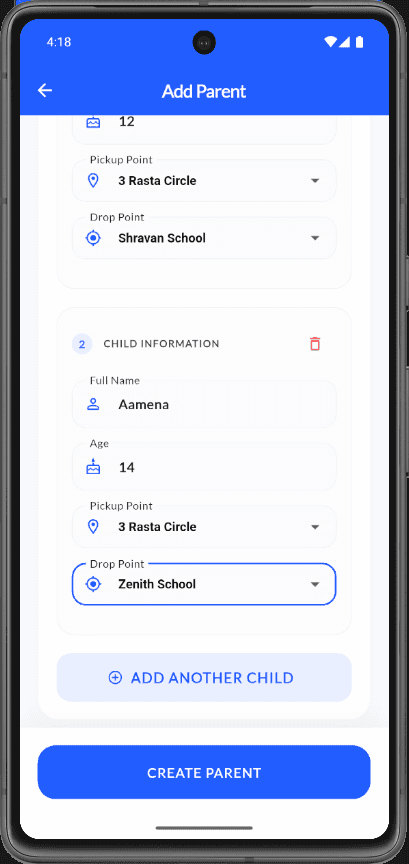 Add Parent form with second child and add button