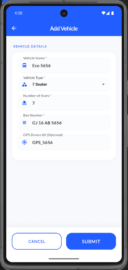 Add Vehicle form