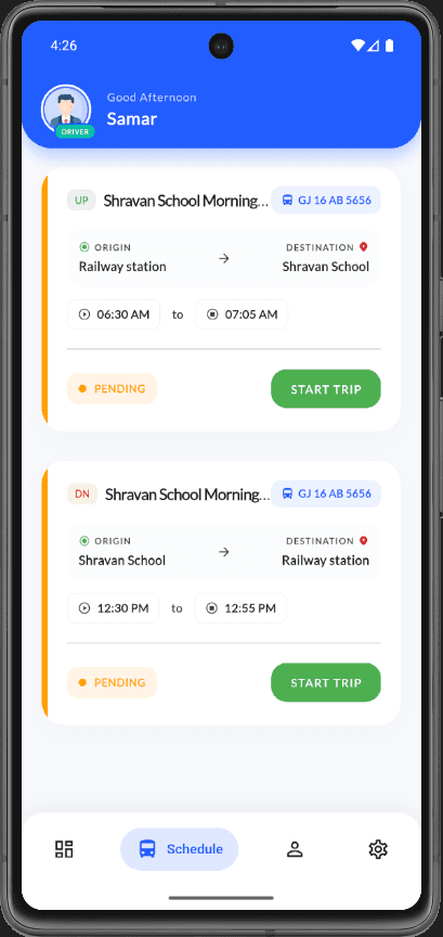 Driver schedule with pending trips