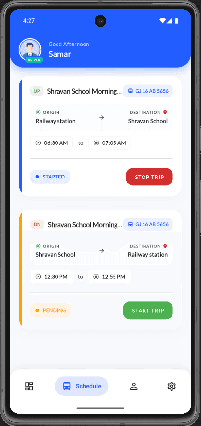 Driver schedule with active trip