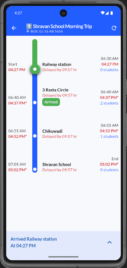 Driver live trip progress timeline