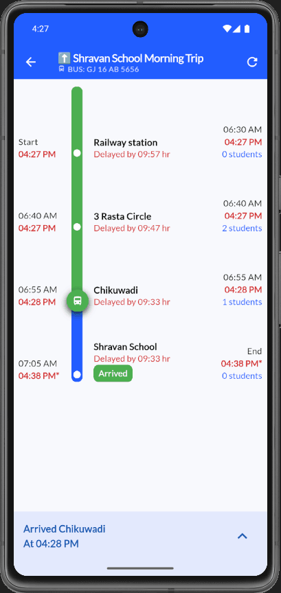 Driver trip progress at Chikuwadi stop