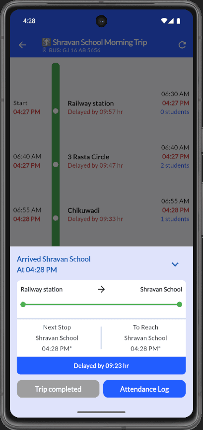 Trip completed at destination with summary