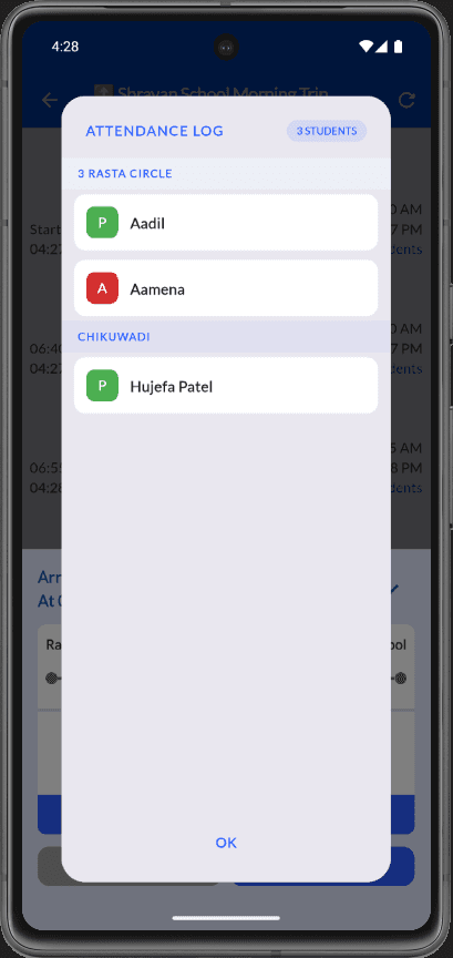 Attendance log modal