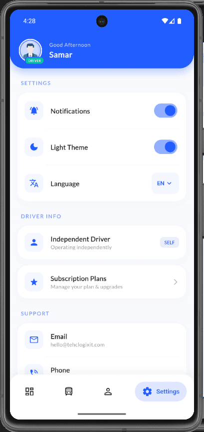 Driver settings top section
