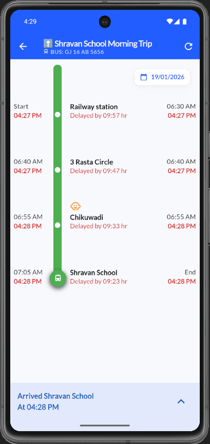 Parent live trip tracking timeline