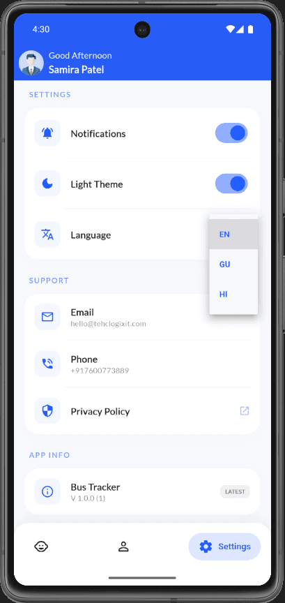 Parent settings screen