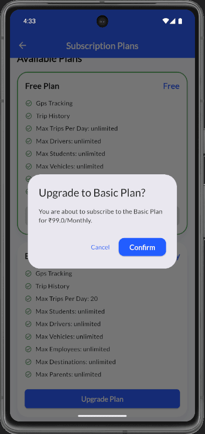 Subscription upgrade confirmation modal
