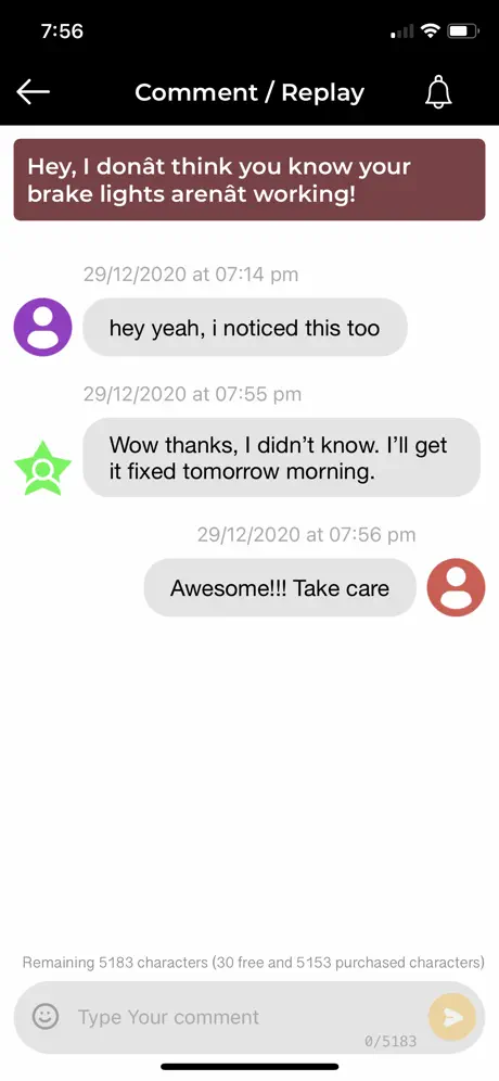 Driver Rater mobile messaging and interactive feedback interface built with React Native