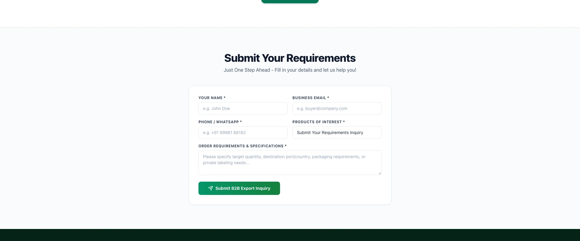 Export Inquiries & Container RFQ Form