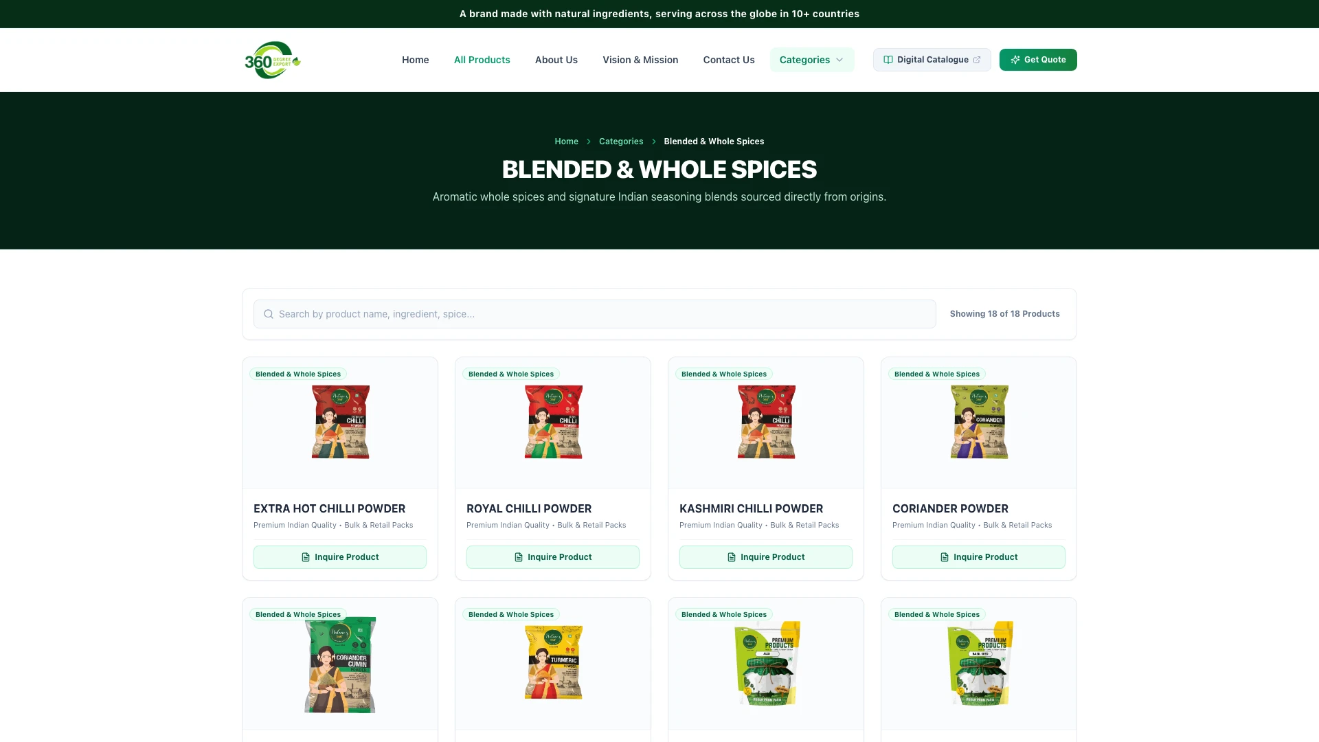 Blended & Whole Spices Category Catalog Page