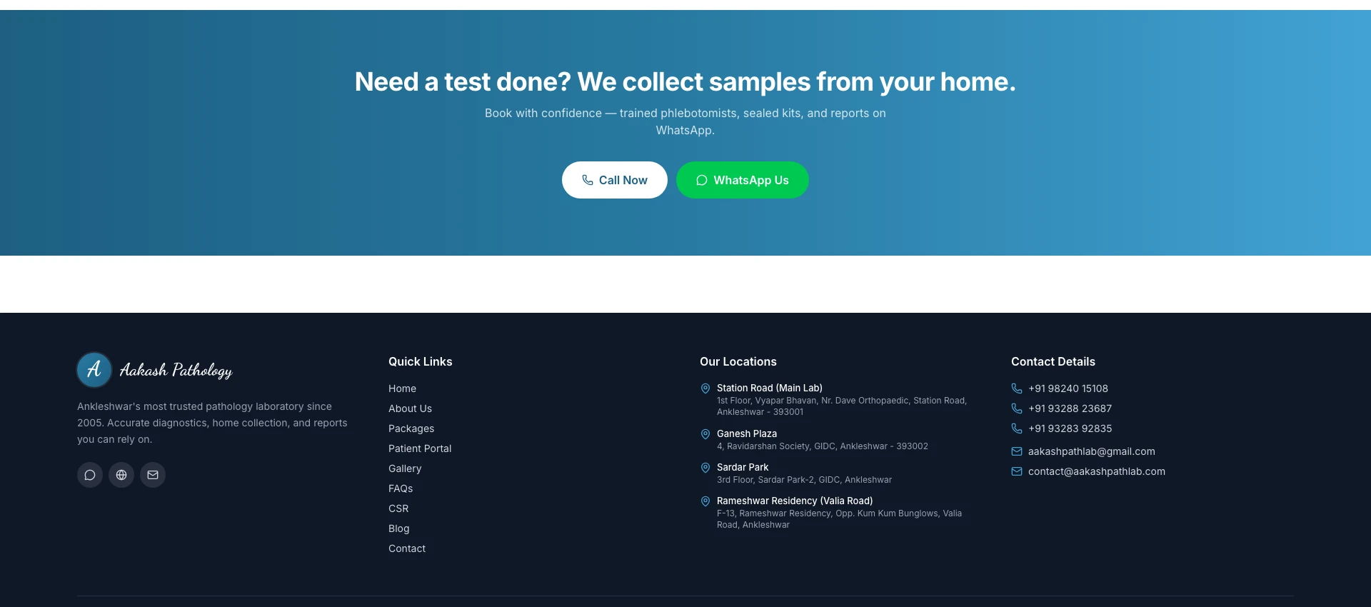 Home Sample Collection CTA & Laboratory Footer