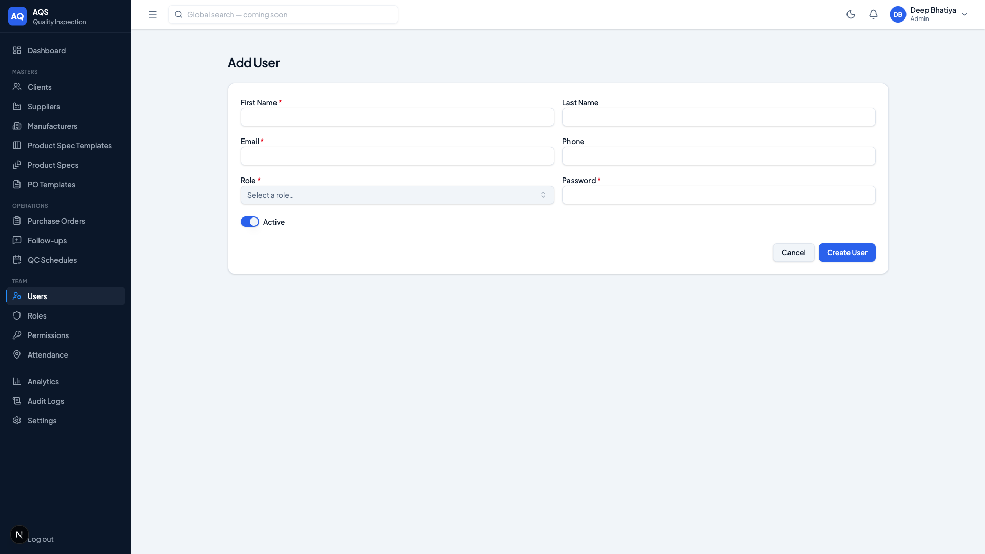 AQS User Management & Inspector Provisioning
