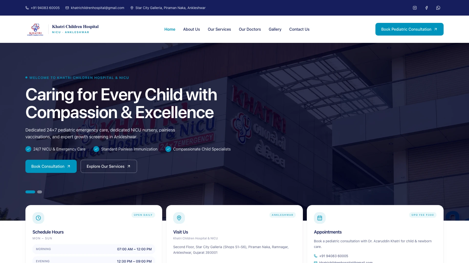 Khatri Children Hospital & NICU — Pediatric Care Web Platform