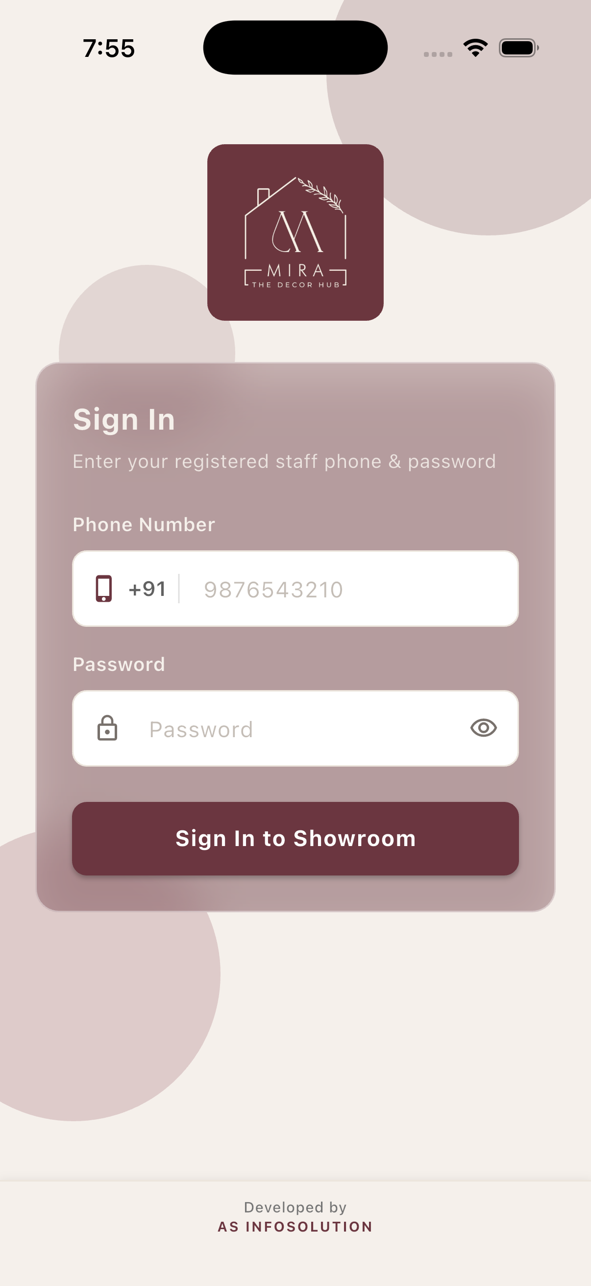 Staff sign-in with phone and password
