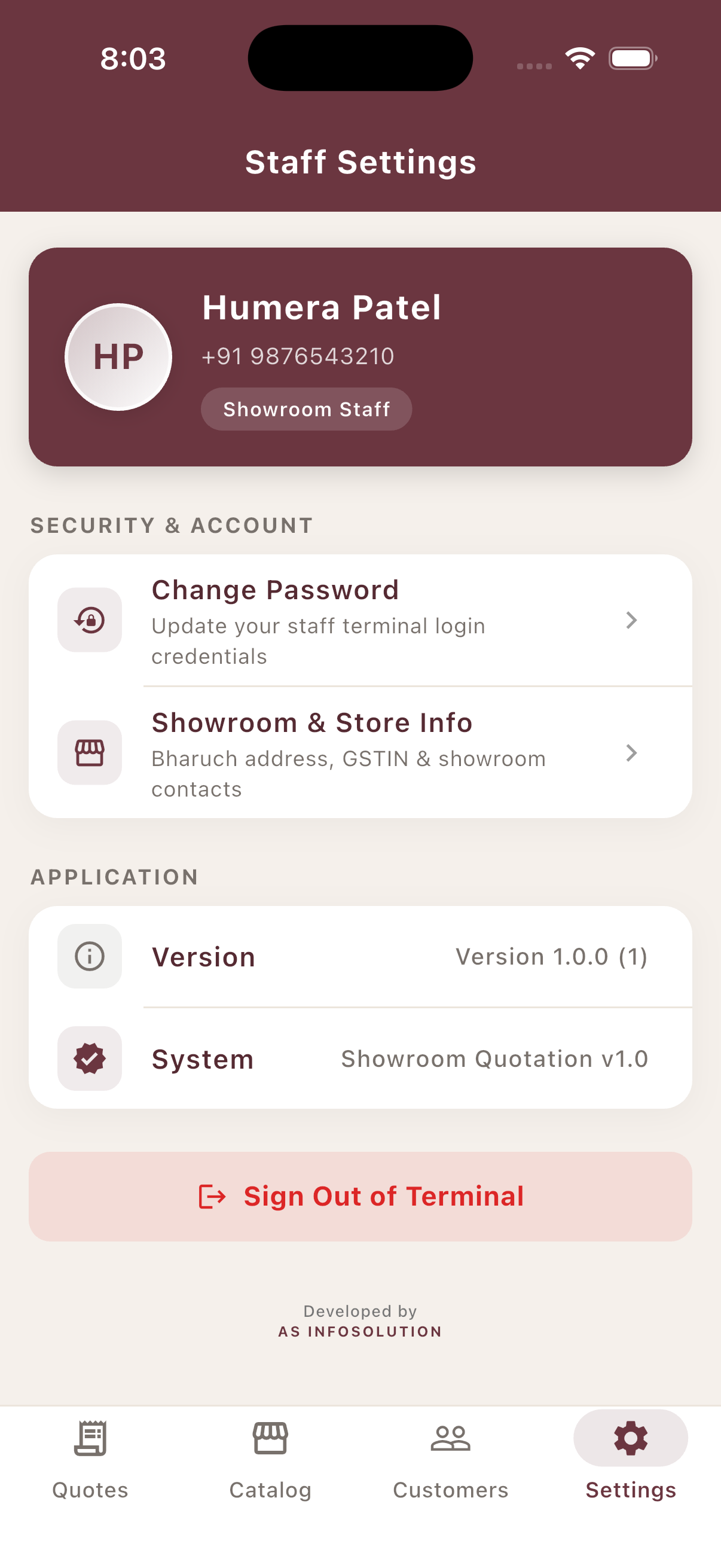 Staff settings and profile